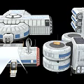 Industrial Equipment Modular Structures With Circular Components And Mechanical Units