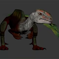 3D Rendered Feathered Dinosaur with Vibrant Green Tail Red Body and Sharp Claws