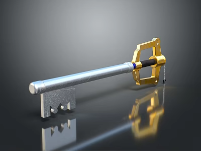 Elegant Key Shaped Jewelry Pendant With Gold Handle And Silver Body 3d model
