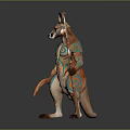 Aboriginal Style Kangaroo With Colorful Tribal Patterns Holding Spear And Staff