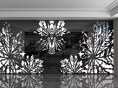 Modern Background Wall With White Laser Cut Leaf Patterns In Contemporary Interior 3d model