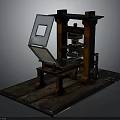 Antique Vintage Printing Press With Wooden Frame Metal Components And Platform Base
