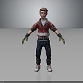 3D Boy Character Wearing Red White Hoodie Blue Jeans Yellow Gloves Standing On Gray Background