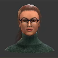Realistic Character Bust With Red Hair Blue Framed Glasses And Green Turtleneck Sweater