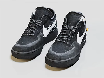 Black Modern Sneakers With White Logo Gray Laces And Mid Top Textured Upper Design 3d model