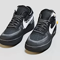 Black Modern Sneakers With White Logo Gray Laces And Mid Top Textured Upper Design