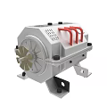 Industrial Mechanical Device With Silver Casing Red Handles Ventilation Grilles And Base Mounting Bracket