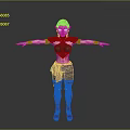 3D Character Woman With Arms Outstretched In Decorative Green Top Red Accents Black Pants Boots