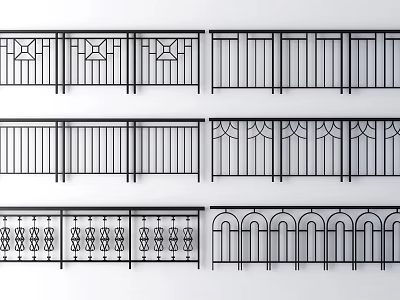Black Metal Railings Featuring Various Ornate Patterns And Geometric Design Styles 3d model