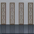 Hinged Doors With Leaf Pattern Carved Design Brown Frames On Gray Floor With Reflections 3d model