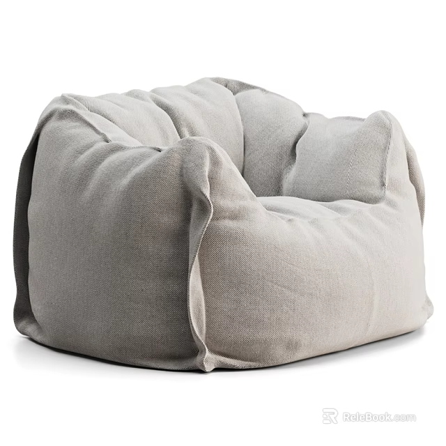 Gray Fabric Bean Bag Sofa Stool With Comfortable Modern Design For Living Room 3d model 
