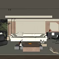 Modern Living Room Interior With Beige Sofa Decorative Wall Patterns And Coffee Table 3d model