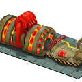 Industrial Heated Drum Furnace Equipment With Red Pipes Safety Railings And Control Panel