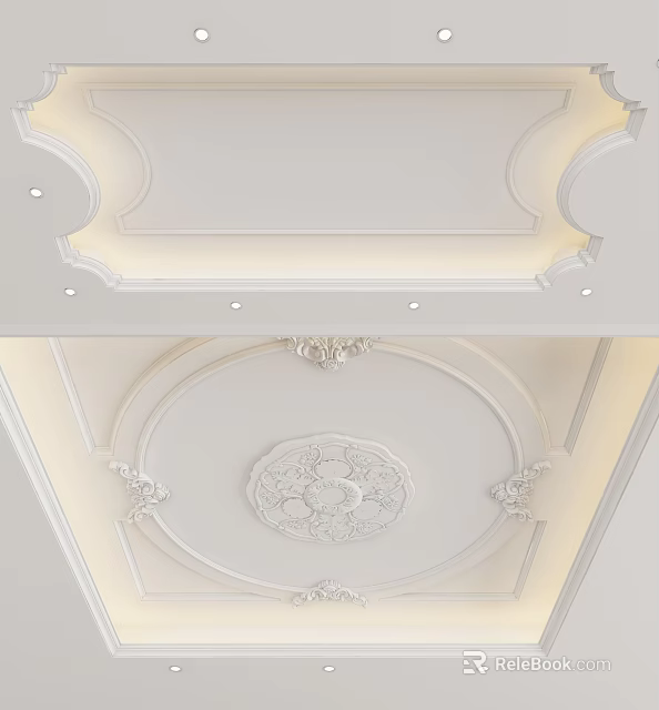 Elegant White Ceiling Design With Decorative Plaster Molding And Carved Medallion 3d model 