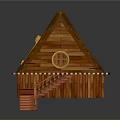 Cartoon Attic Interior With Sloped Roof Wooden Floor Small Table And Toys