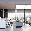 Modern Spacious Public Office Area With Panoramic City View And Comfortable Functional Workspace Design
