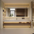 Modern Bathroom Interior Design With Large Mirror Vanity Cabinet And Warm Lighting 3d model
