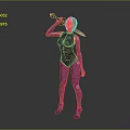 Futuristic Female Game Movie Character Wearing Purple Bodysuit Black Vest And Sword
