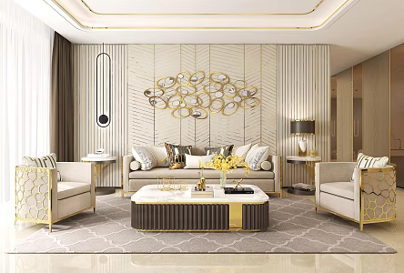 Light Luxury Living Room Hong Kong Style Living Room Sofa Combination 3d model