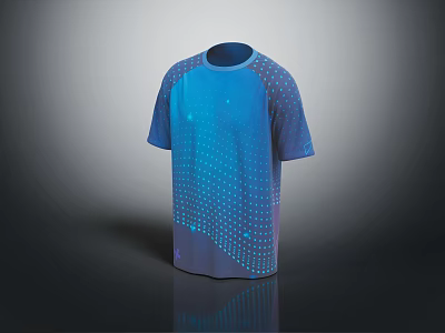 Blue Gradient Short Sleeve T Shirt With White Dot Pattern And Round Neck 3d model