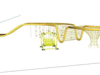 Outdoor Children Playground Equipment With Yellow Climbing Net And Wavy Rope Structure 3d model