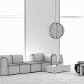 Modern Beige Modular Sofa And Minimalist Coffee Table Set With Curved Design And Geometric Rug