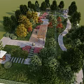Garden Landscape Design With Various Trees Colorful Flower Beds And Winding Pathways