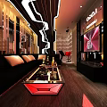 Modern KTV Lounge Interior With Comfortable Sofa LED Lights And TV Screens