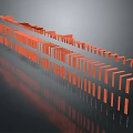 Orange Red Geometric Shapes Arranged In Linear Pattern On Black Background With Reflective Surfaces 3d model