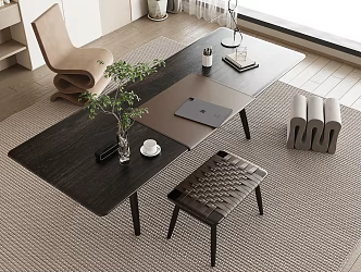 Quiet Style Desk and Chair Combination Desk Single Chair Stool Laptop Vase 3d model