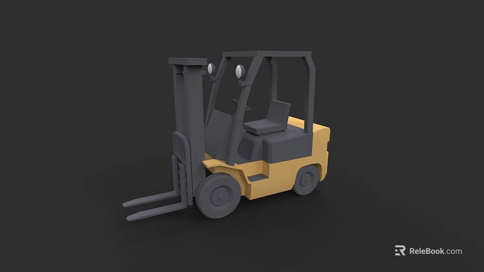 Industrial Yellow Gray Forklift With Front Forks And Cab For Warehouse Lifting 3d model 