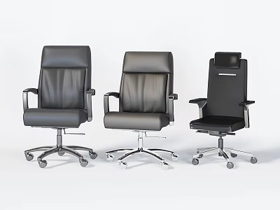 Three Black Leather Office Chairs With Armrests And Wheels Modern Design 3d model