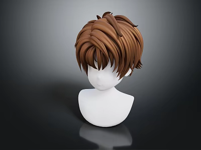 Realistic 3D Head Sculpture With Short Brown Layered Hair And Smooth White Surface 3d model