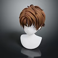 Realistic 3D Head Sculpture With Short Brown Layered Hair And Smooth White Surface