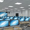 School Computer Classroom With Multiple Desktop Computers Large Screen Projector And Bright Lighting 3d model