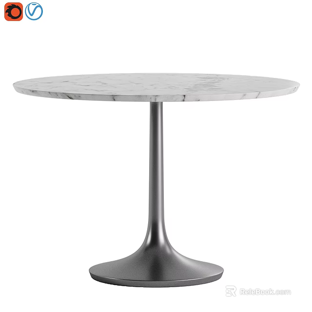 Elegant Modern Round Desk with White Marble Top and Metal Base 3d model 