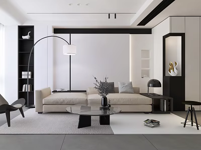 Modern Living Room Interior Design With Sofa Coffee Table Floor Lamp And Decorations 3d model