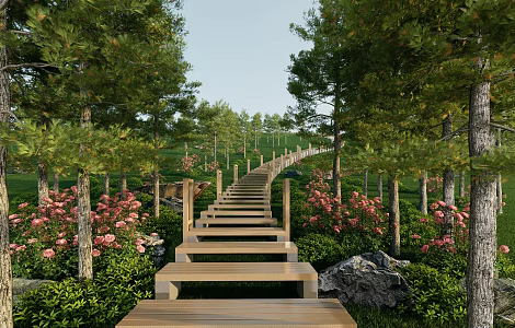 Modern Plank Road Wooden Plank Road Landscape Trail Hiking Trail 3d model