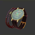 Fashionable Leather Strap Watch With Blue Dial And Beaded Bracelets Accessories