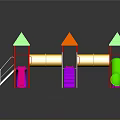 Colorful Kids Playground Building Structure With Green Orange Yellow Slides Towers Pipes