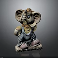 Cute Elephant Figurine Wearing Straw Hat Blue Overalls And Pink Shoes Standing On Square Base
