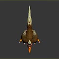 3D Modeled Cartoon Bird With Orange Beak Feet Brown Feathers And Yellow Crest