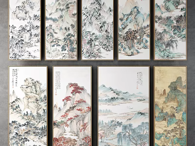Traditional Chinese Landscape Paintings With Mountains Rivers Trees And Misty Scenery 3d model
