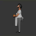Cartoon Character Wearing White Apron Holding Burger As Kitchen Household Item