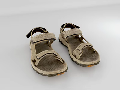 Beige Casual Sandals With Velcro Straps And Non Slip Soles For Daily Wear 3d model