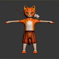 Orange Cat Game Movie Character with Green Eyes Bow Arrow Quiver Arms Outstretched