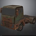 Old Rusty Green Red Truck Chassis With Front Cab And Headlights