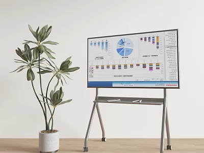 Smart TV Displaying Data Charts In Indoor Space With Plant 3d model