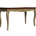 Vintage Style Dining Table With Wooden Brown Top And Curved Light Colored Legs