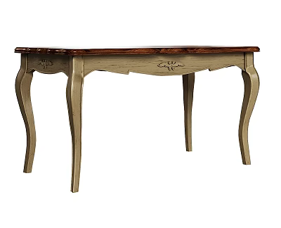 Vintage Style Dining Table With Wooden Brown Top And Curved Light Colored Legs 3d model